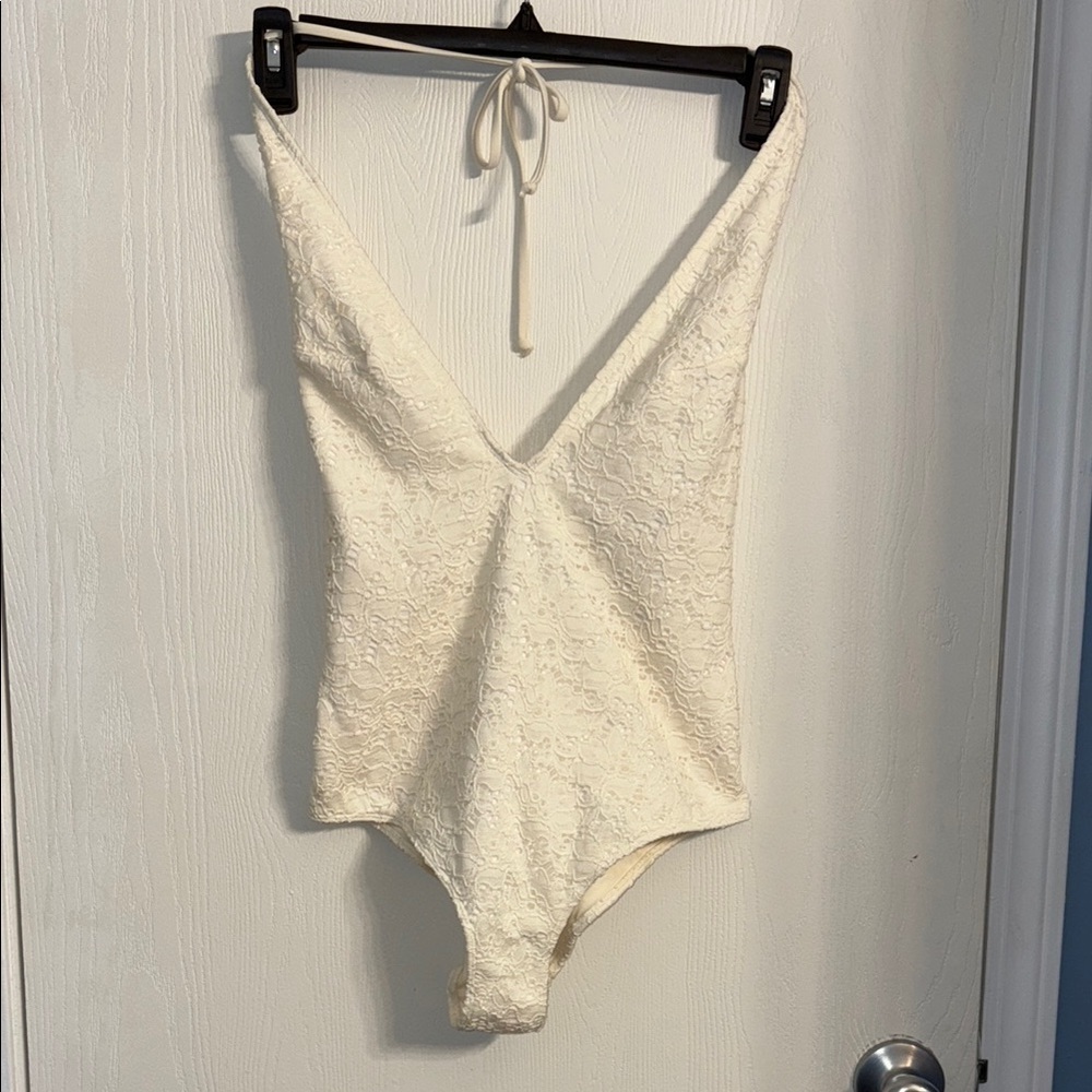 H&M Cream Textured One Piece Swimsuit